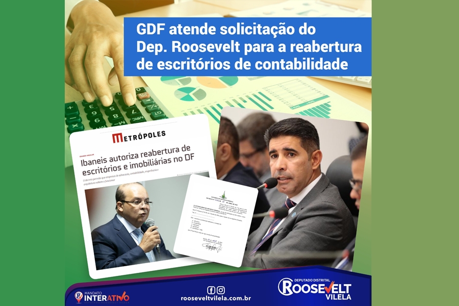 GDF atende solicitação do Dep. Roosevelt para a reabertura de escritórios de contabilidade