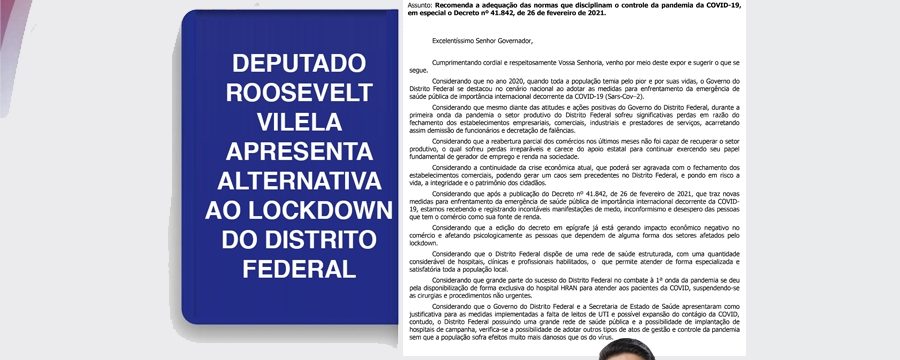 Deputado Roosevelt Vilela apresenta alternativa ao lockdown do Distrito Federal