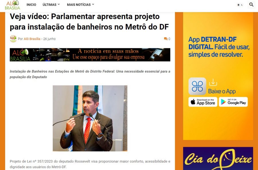 Alô Brasília: Veja vídeo: Parlamentar apresenta projeto para instalação de banheiros no Metrô do DF