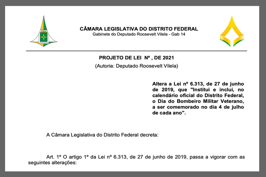 Avança na CLDF projeto do deputado Roosevelt que eterniza em Lei a canção dos bombeiros militares veteranos